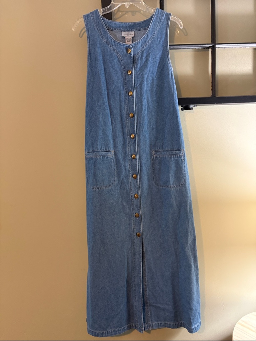 Vintage Blue Sleeveless Button-Front Denim Maxi Dress
